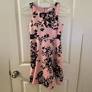 Nickie Lew Velvet Textured Floral Fit & Flare Skater Dress Pink Girls Size 10